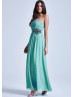 Chiffon Strapless Beads Long Prom Dress 